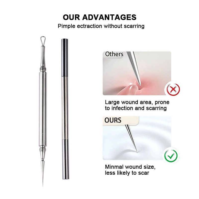 2-in-1 Professional Titanium Alloy Double Ended Acne Removal Needle Whitehead Blackhead Remover Pimples Comedone Extractor Tool