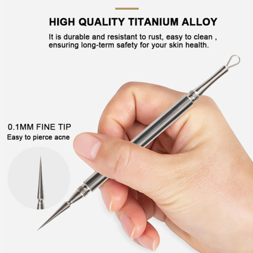 2-in-1 Professional Titanium Alloy Double Ended Acne Removal Needle Whitehead Blackhead Remover Pimples Comedone Extractor Tool