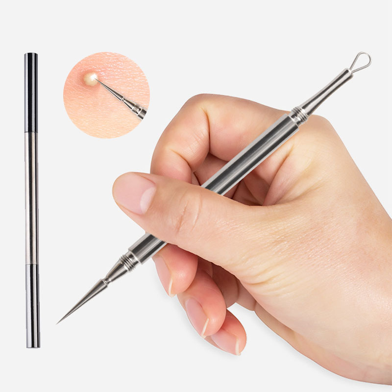 2-in-1 Professional Titanium Alloy Double Ended Acne Removal Needle Whitehead Blackhead Remover Pimples Comedone Extractor Tool