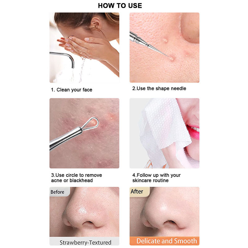 2-in-1 Professional Titanium Alloy Double Ended Acne Removal Needle Whitehead Blackhead Remover Pimples Comedone Extractor Tool