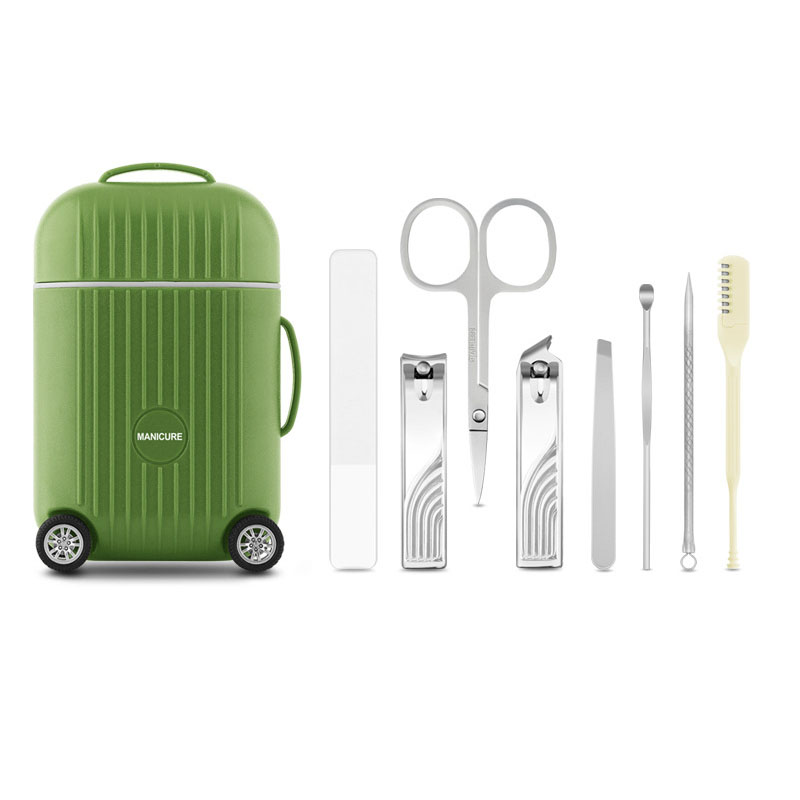 Custom Logo 8 in 1 Manicure Gift Set Stainless Steel Nail Clipper Nose Hair Trimmer Grooming Tool Kit with Magnetic Travel Case
