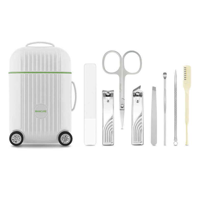 Custom Logo 8 in 1 Manicure Gift Set Stainless Steel Nail Clipper Nose Hair Trimmer Grooming Tool Kit with Magnetic Travel Case
