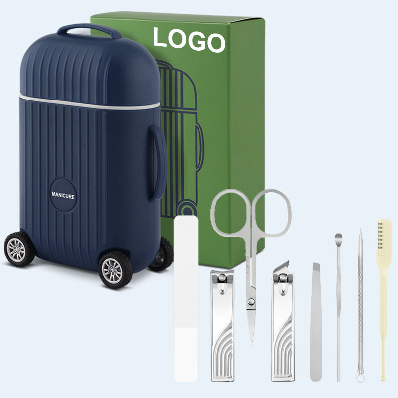 Custom Logo 8 in 1 Manicure Gift Set Stainless Steel Nail Clipper Nose Hair Trimmer Grooming Tool Kit with Magnetic Travel Case