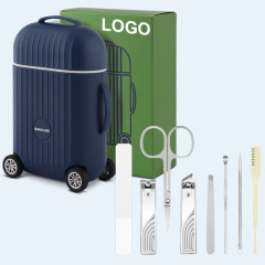 Custom Logo 8 in 1 Manicure Gift Set Stainless Steel Nail Clipper Nose Hair Trimmer Grooming Tool Kit with Magnetic Travel Case