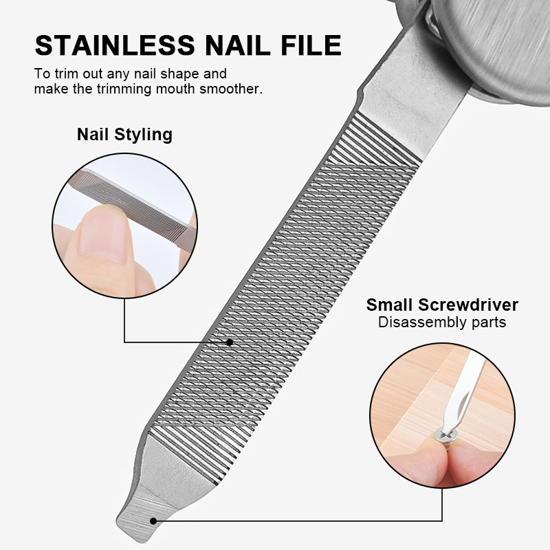 Multifunctional Foldable Stainless Steel Nail Clipper Portable Camping Knife Scissors 5 in 1 Fingernail Cutter with Keychain