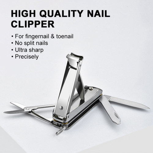 Multifunctional Foldable Stainless Steel Nail Clipper Portable Camping Knife Scissors 5 in 1 Fingernail Cutter with Keychain