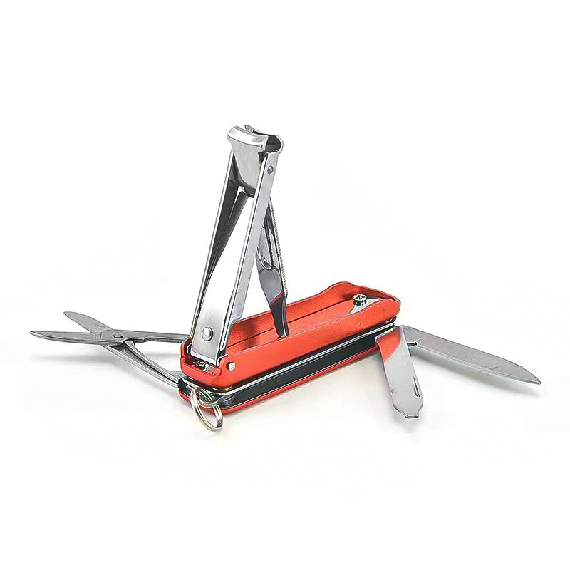 Multifunctional Foldable Stainless Steel Nail Clipper Portable Camping Knife Scissors 5 in 1 Fingernail Cutter with Keychain