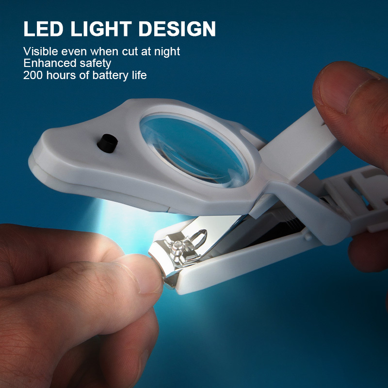 Handheld Magnifying Glass Fold-Away Nail Cutters Wide Non-Slip Grip LED Magnifier Illuminated Finger Toenail Clipper For Elderly