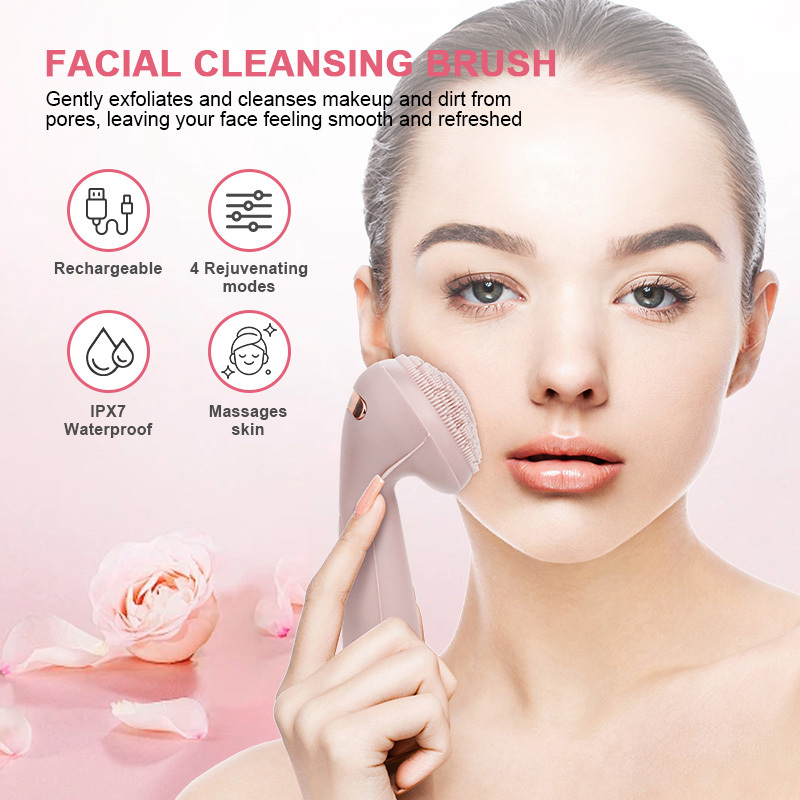 Ultrasonic Electric Face Cleansing Instrument Anti-bacterial Silicone Vibration Massage Facial Brush Skin Exfoliation Cleanser