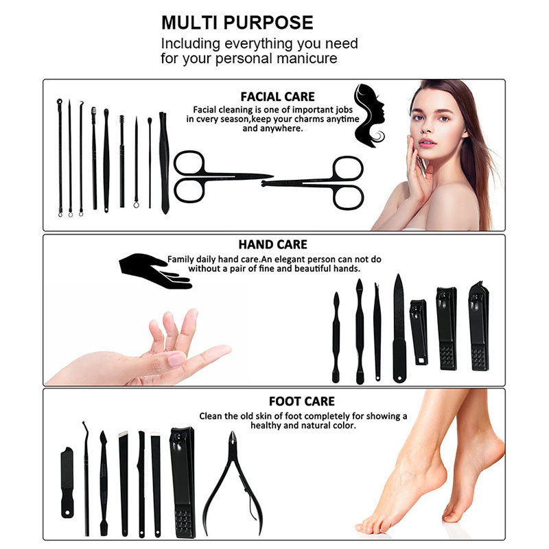 Professional Nail Clipper Kit 26 Pieces Stainless Steel Pedicure Manicure Set Person Care Tools with Luxurious Travel Case