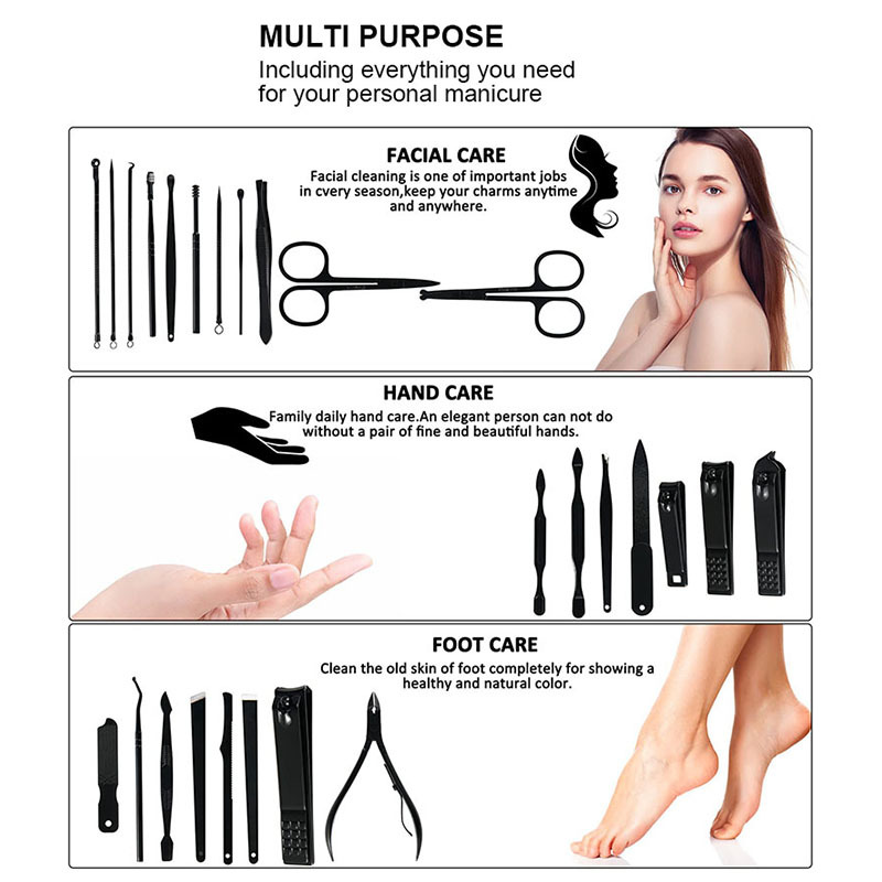 Professional Nail Clipper Kit 26 Pieces Stainless Steel Pedicure Manicure Set Person Care Tools with Luxurious Travel Case
