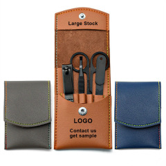 Top-selling Nail Clipper Set 4pcs Stainless Steel Eyebrow Tweezer Beauty Scissor Filer Manicure Kits with Leather Travel Bag
