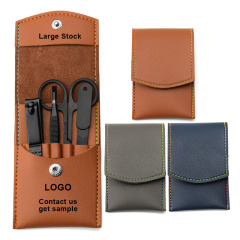 Top-selling Nail Clipper Set 4pcs Stainless Steel Eyebrow Tweezer Beauty Scissor Filer Manicure Kits with Leather Travel Bag