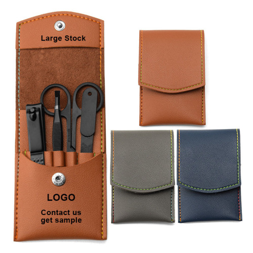 Top-selling Nail Clipper Set 4pcs Stainless Steel Eyebrow Tweezer Beauty Scissor Filer Manicure Kits with Leather Travel Bag