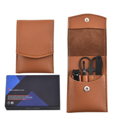Top-selling Nail Clipper Set 4pcs Stainless Steel Eyebrow Tweezer Beauty Scissor Filer Manicure Kits with Leather Travel Bag