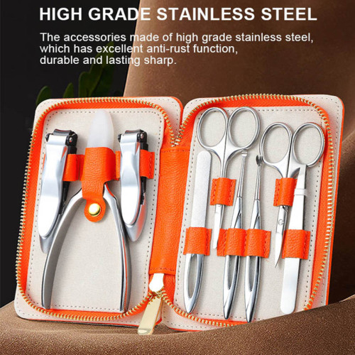 Professional 9pcs Manicure and Pedicure Set Stainless Steel Personal Care Nail Grooming Tools Kit With Luxury Leather Case