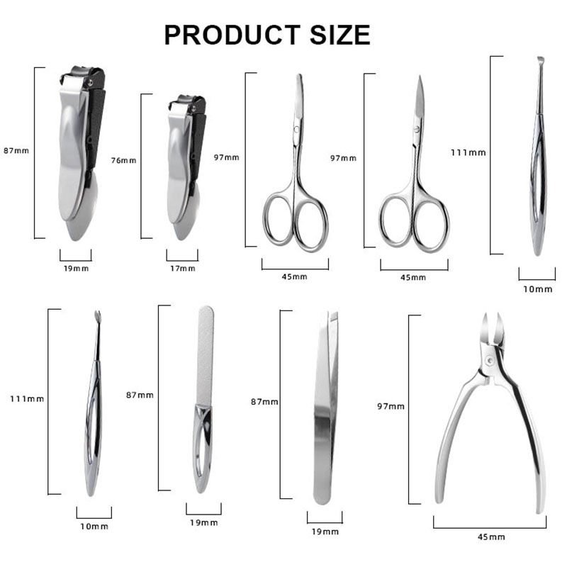 Professional 9pcs Manicure and Pedicure Set Stainless Steel Personal Care Nail Grooming Tools Kit With Luxury Leather Case