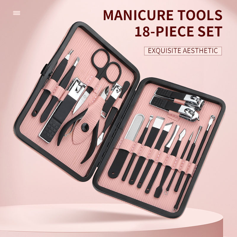 Stainless Steel Manicure Set Professional Nail Clippers Kit Pedicure Care Tools Women Grooming Kits 18Pcs for Travel