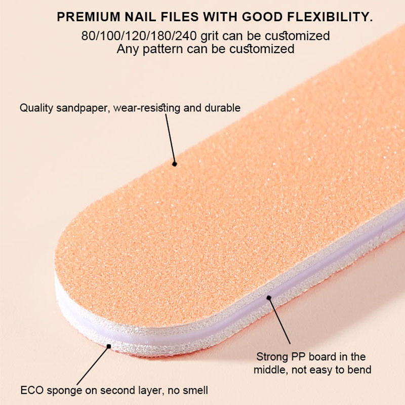 Professional Nail File 100/180 Straight Manicure Tools Sanding Polish Buffer Fingernails Files for Home and Salon Use