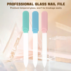 Reusable Etched Glass Crystal Nail File Plastic Handle Salon Manicure Care Tool Washable Double Side Polishing File With Case