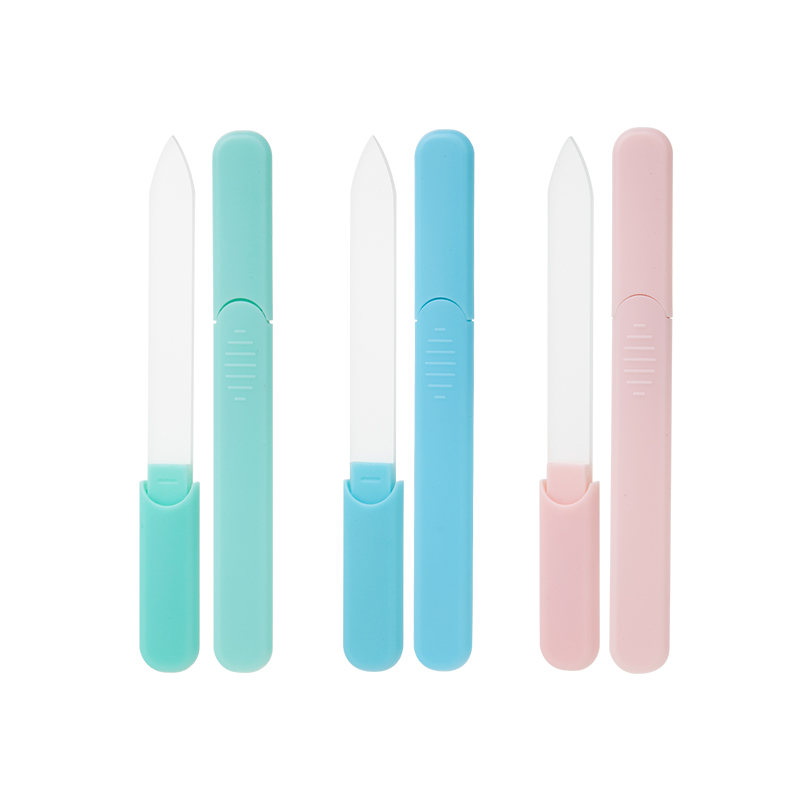 Reusable Etched Glass Crystal Nail File Plastic Handle Salon Manicure Care Tool Washable Double Side Polishing File With Case