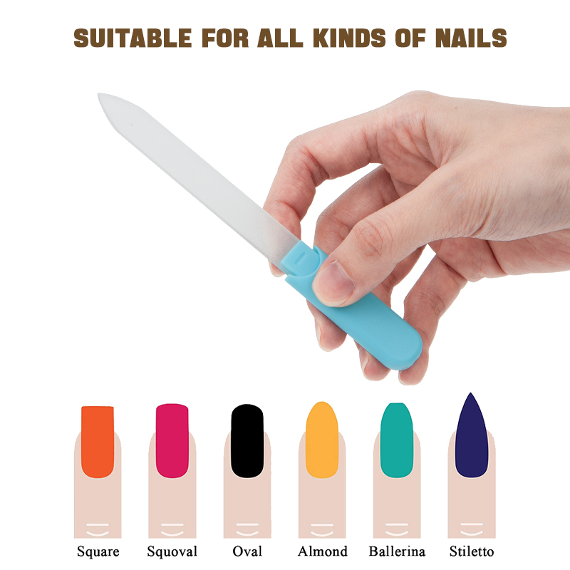 Reusable Etched Glass Crystal Nail File Plastic Handle Salon Manicure Care Tool Washable Double Side Polishing File With Case