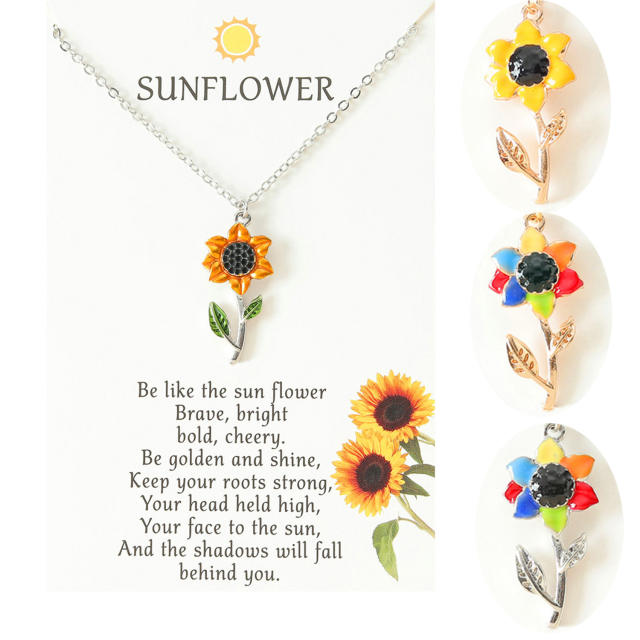 Amazon hot sale enamel sunflower pendant necklace