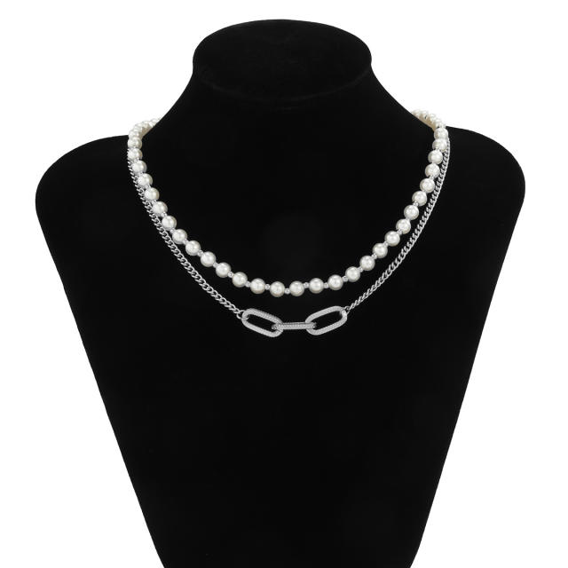 Hiphop pearl beads two layer mens necklace