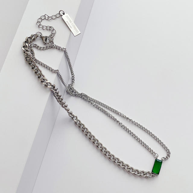New double layer Emerald stainless steel necklace