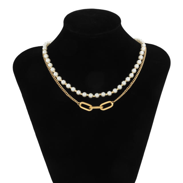 Hiphop pearl beads two layer mens necklace