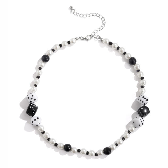 Punk design faux pearl choker necklace for men