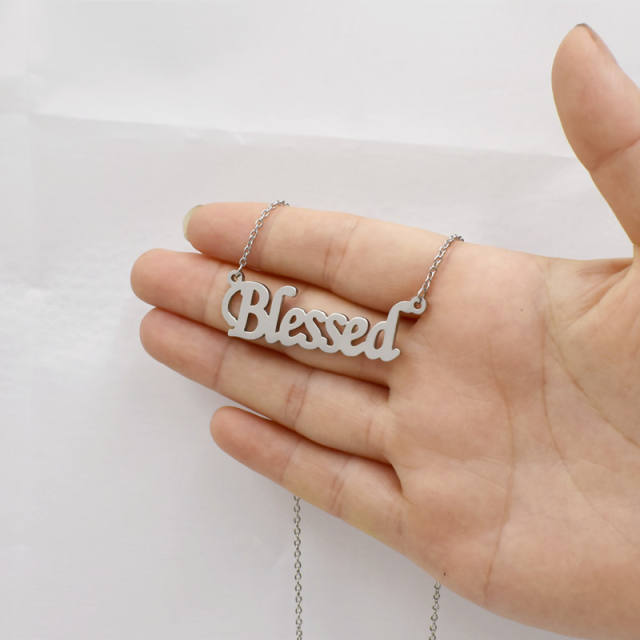 Occident fashion blessed letter stainless steel necklace
