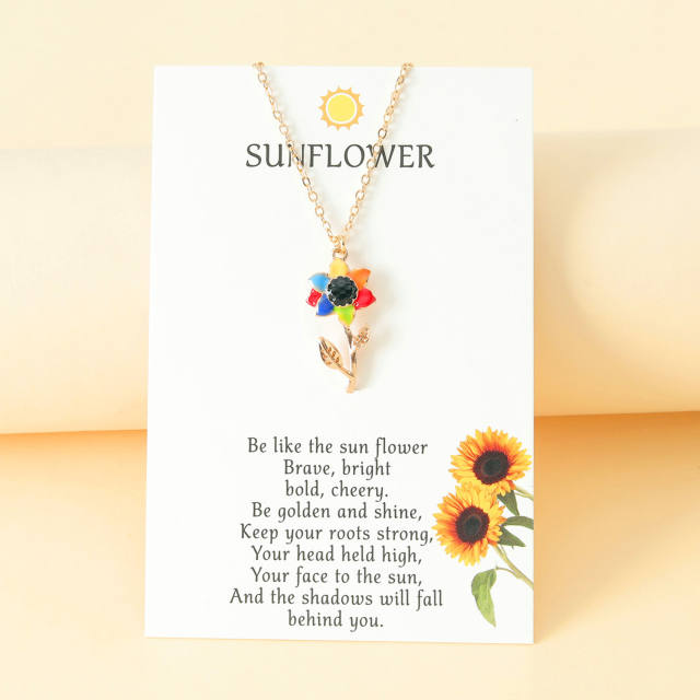 Amazon hot sale enamel sunflower pendant necklace