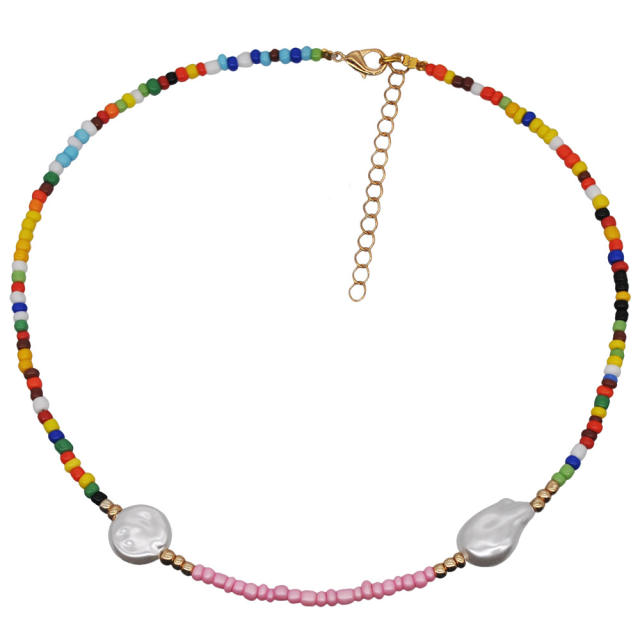 Boho colorful seed beads layer necklace