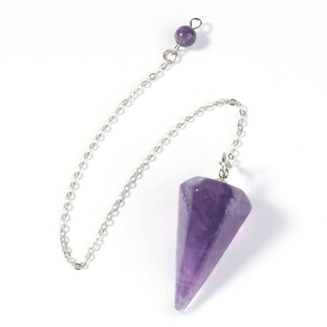 European and American pink crystal amethyst natural stone hexagon prism cone pendant necklace Crystal Yoga necklace