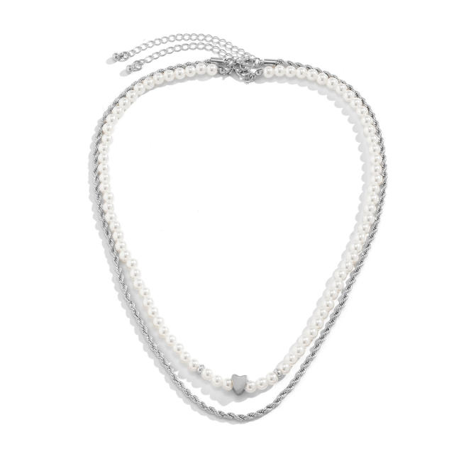 Faux pearl two layer necklace for men