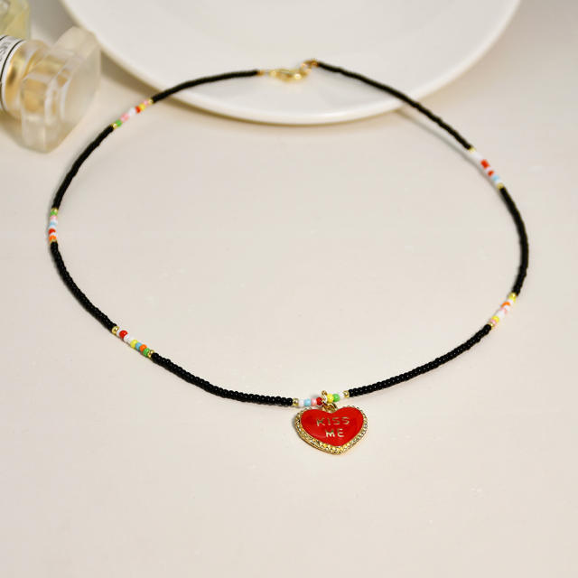 Color miyuki beads handmade heart choker necklace