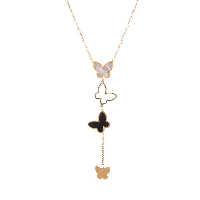 Stainless steel butterfly lariet necklace