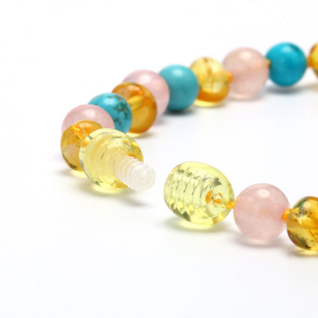 33cm Rose quartz amber Turquoise beaded baby teething necklace