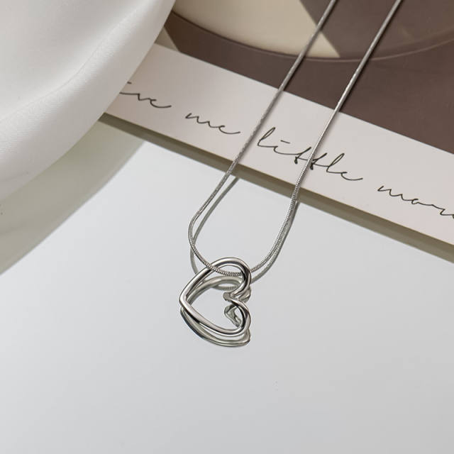 INS hollow heart pendant snake chain necklace