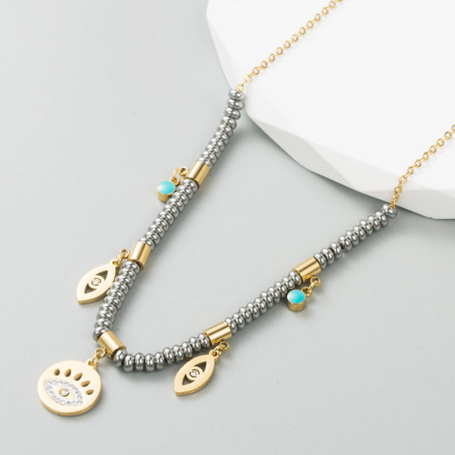 Hiphop evil eye charm stainless steel good quality necklace