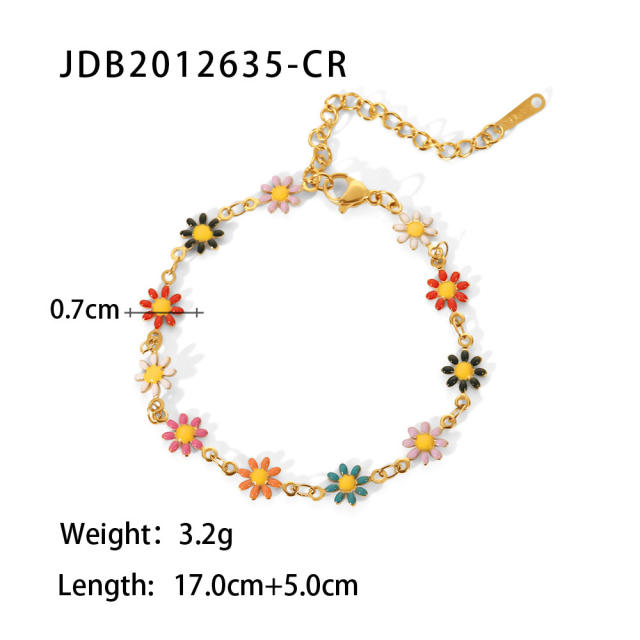 18KG enamel daisy flower stainless steel necklace bracelet