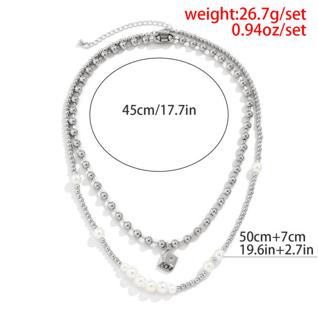 Faux pearl two layer mens necklace