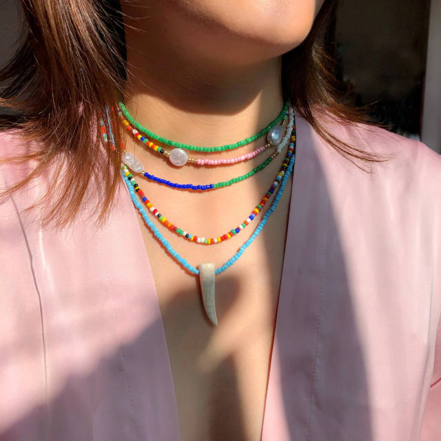 Boho colorful seed beads layer necklace