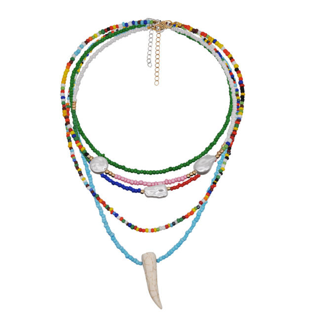 Boho colorful seed beads layer necklace