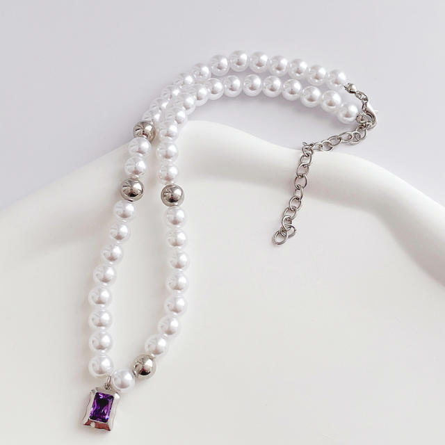 New Pearl stitching metal chain necklace