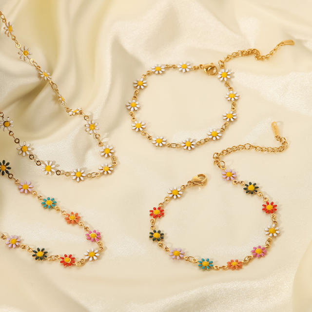 18KG enamel daisy flower stainless steel necklace bracelet