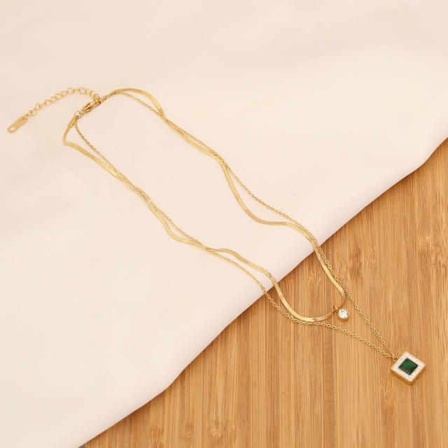 Emerald statement stainless steel necklace