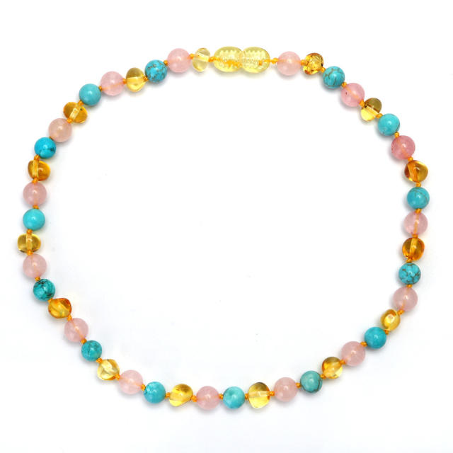 33cm Rose quartz amber Turquoise beaded baby teething necklace