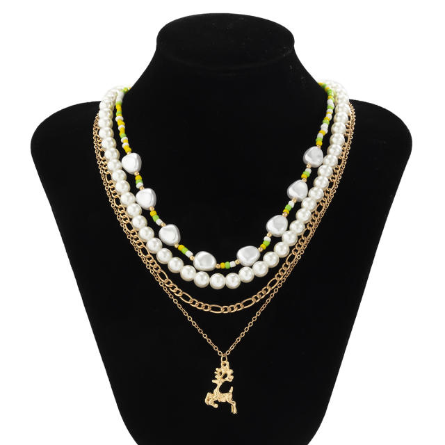 Personality faux pearl layer necklace for men